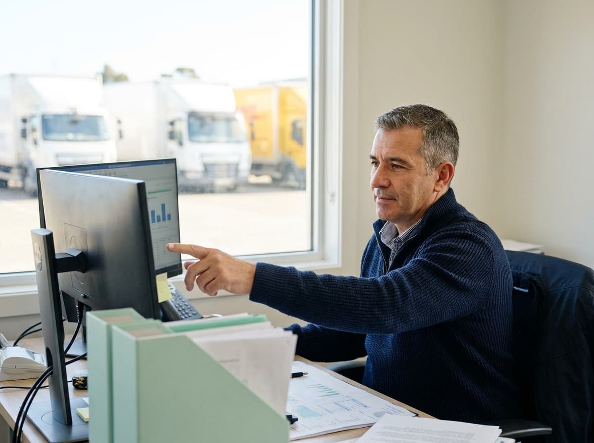 Maintenance manager reviewing the fleet on a computer